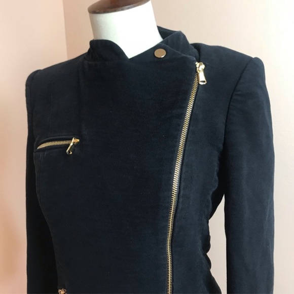 ZARA Trafaluc Spiked Cotton Velvet Asymmetrical Zip Front Utility Jacket Sz S - Picture 5 of 15